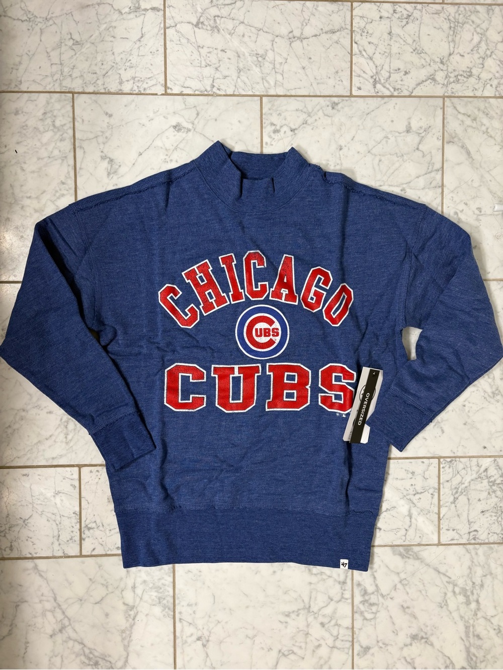 ‘47 Brand Chicago Cubs Women's Pullover Oversized Crewneck Sweatshirt Blue SZ